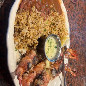 Pappadeaux Seafood Kitchen - Jumbo Shrimp Brochette with dirty beans and rice - Seafood Near Me - Albuquerque, New Mexico Pappadeaux Seafood Kitchen - Jumbo Shrimp Brochette with dirty beans and rice - Seafood Near Me - Albuquerque, New Mexico