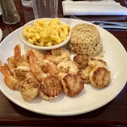 D & L Seafood And Grill - Shrimp and. Scallops with Mac and cheese and dirty rice