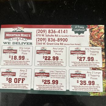 Mountain Mike's Pizza - Coupons they will not honor - Pizza Near Me - Tracy, California Mountain Mike's Pizza - Coupons they will not honor - Pizza Near Me - Tracy, California