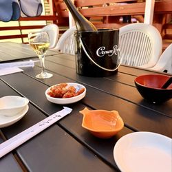 Shilla Teriyaki & Sushi Bar - Appetizer and wine on the deck