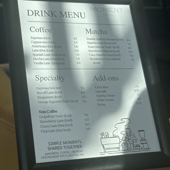 Moment Coffee - Menu - Coffee & Tea Near Me - Seattle, Washington Moment Coffee - Menu - Coffee & Tea Near Me - Seattle, Washington