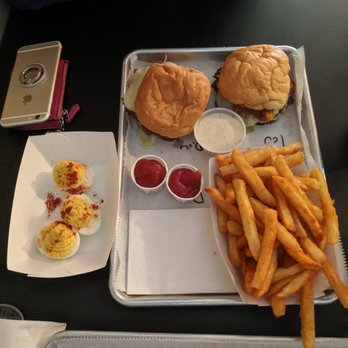Mac's Local Eats - Two doubles, rip fries, and deviled eggs. Delicious, but hard to justify for $40. - American Near Me - St Louis, Missouri Mac's Local Eats - Two doubles, rip fries, and deviled eggs. Delicious, but hard to justify for $40. - American Near Me - St Louis, Missouri