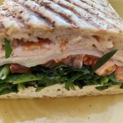 Venice Pizza & Pasta - Turkey panini with added spinach and tomato, honey mustard dressing (turkey on top and under spinach - great portion!)