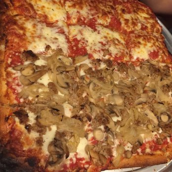 Palumbo's Pizzeria - Sicilian 1/2 Cheese & 1/2 Sausage & Mushroom - Pizza Near Me - Naples, Florida Palumbo's Pizzeria - Sicilian 1/2 Cheese & 1/2 Sausage & Mushroom - Pizza Near Me - Naples, Florida