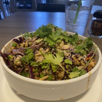 Picazzo's - Spicy Thai Peanut Quinoa Bowl with grilled chicken. - Gluten-Free Near Me - Gilbert, Arizona Picazzo's - Spicy Thai Peanut Quinoa Bowl with grilled chicken. - Gluten-Free Near Me - Gilbert, Arizona
