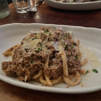 Brava Garden Eatery - Homemade Bucatini Alla Bolognese - Wine Bars Near Me - Pleasanton, California