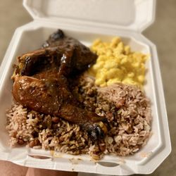 Back A Yaad Grill - Spicy Jerk Chicken (Large) with Mac n Cheese and rice & beans
