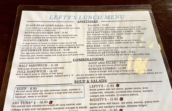 Menu photo 3 Lefty's Main Street Grille Blacksburg, VA