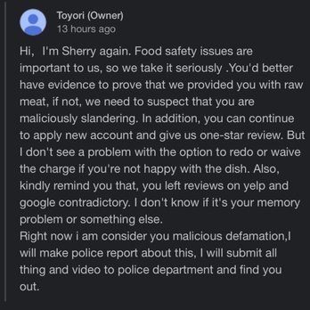 Toyori - owner's rude response :) - Ramen Near Me - Houston, Texas Toyori - owner's rude response :) - Ramen Near Me - Houston, Texas