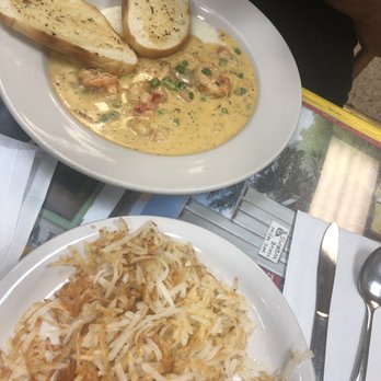 Simple Joe Cafe - Shrimp and grits with a side of hash browns - Cafes Near Me - Baton Rouge, Louisiana