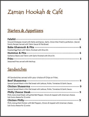Menu photo 2 Zaman Hookah Lounge Lenexa, KS