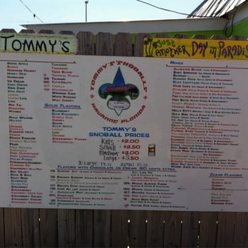 Tommy's Snoballs - Menu. - Ice Cream & Frozen Yogurt Near Me - Navarre, Florida Tommy's Snoballs - Menu. - Ice Cream & Frozen Yogurt Near Me - Navarre, Florida