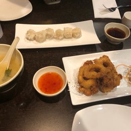 Miso soup, shumai, calamari Miso soup, shumai, calamari