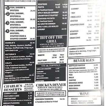 Charlie's - Menu - Seafood Near Me - Springfield, Louisiana