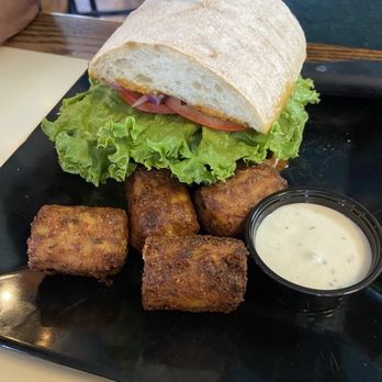 The Chapp Wine & Tap - Blue cheese Burger with Buffalo sauce and yummy potato barrels - Burgers Near Me - Middleton, Idaho The Chapp Wine & Tap - Blue cheese Burger with Buffalo sauce and yummy potato barrels - Burgers Near Me - Middleton, Idaho