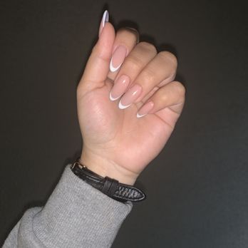 The Nail Collective - Nail color: mesh nude with white French tips - Nail Technicians Near Me - Las Vegas, Nevada