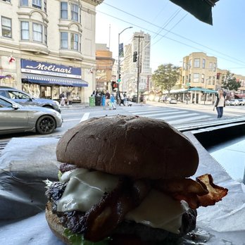 Buster's Cheesesteak - 1/2 lb. Bacon Burger - American Near Me - San Francisco, California Buster's Cheesesteak - 1/2 lb. Bacon Burger - American Near Me - San Francisco, California