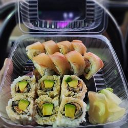 Hamachi lover up top. Unagi roll on bottom.