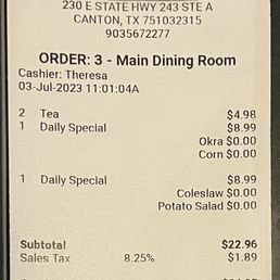 Our actual food check.  Great food, large portions, great prices!