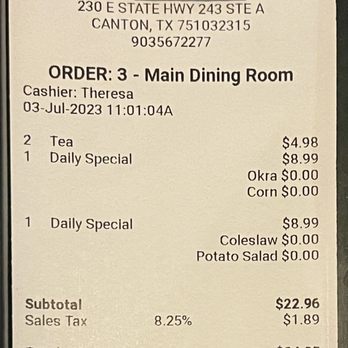 Brothers  Cafe - Our actual food check.  Great food, large portions, great prices! - Southern Near Me - Canton, Texas