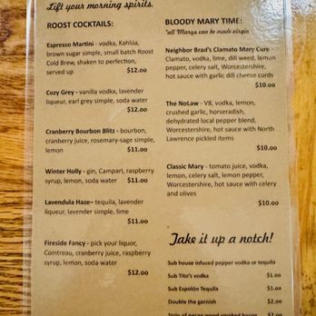 The Roost - Cocktail Menu (as of 04/2025) - Breakfast & Brunch Near Me - Lawrence, Kansas