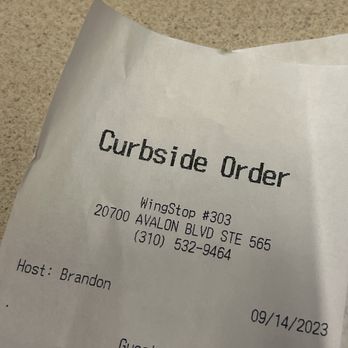 Wingstop - reciept to my purchase - Chicken Wings Near Me - Carson, California Wingstop - reciept to my purchase - Chicken Wings Near Me - Carson, California