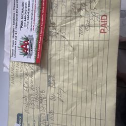 AAA Landscaping & Supply - The receipt that is now messed up because they left it in the middle of the march not inside the mailbox.