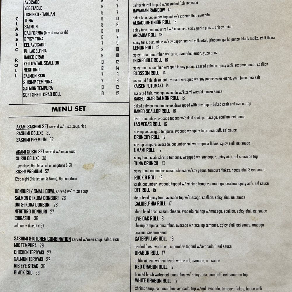 Akami Sushi - Menu July 2024 - Sushi Bars Near Me - Arcadia, California
