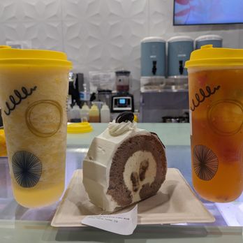 Motto Tea Cafe - Floral Pineapple tea + Tiramasu cake roll + Fruit Melody tea - Bubble Tea Near Me - San Gabriel, California Motto Tea Cafe - Floral Pineapple tea + Tiramasu cake roll + Fruit Melody tea - Bubble Tea Near Me - San Gabriel, California