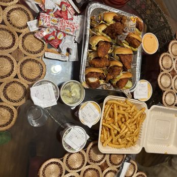 Dave's Hot Chicken - Slider box 10 Sliders Box of Fries Mac and Cheese Pickles Kale Slaw - Chicken Shop Near Me - East Brunswick, New Jersey Dave's Hot Chicken - Slider box 10 Sliders Box of Fries Mac and Cheese Pickles Kale Slaw - Chicken Shop Near Me - East Brunswick, New Jersey