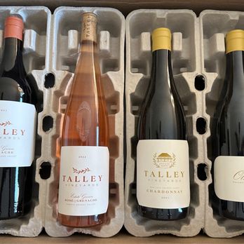 Talley Vineyards - Opening this box was like an explosion of smiles for me Lol! Grenache, Rosé of Grenache, Estate Chardonnay and Oliver's Chardonnay :) - Wine Tasting Room Near Me - Arroyo Grande, California Talley Vineyards - Opening this box was like an explosion of smiles for me Lol! Grenache, Rosé of Grenache, Estate Chardonnay and Oliver's Chardonnay :) - Wine Tasting Room Near Me - Arroyo Grande, California