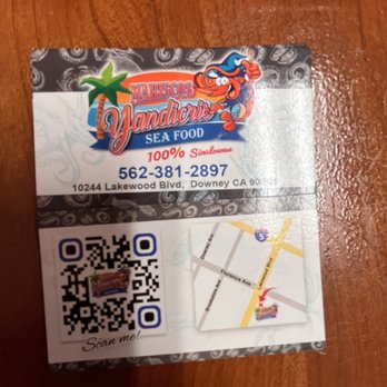 Mariscos Yandicris - Business card w/menu - Seafood Near Me - Downey, California