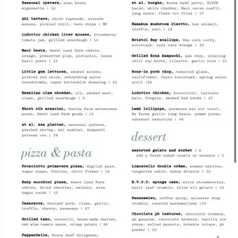 et al. - Dinner menu - Breakfast & Brunch Near Me - Honolulu, Hawaii