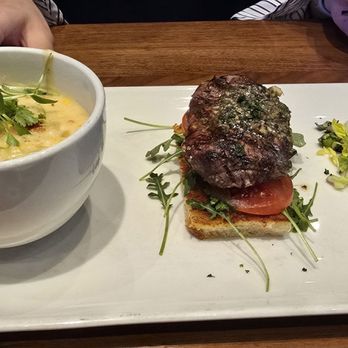 Nick's On State - Bistro plate. Soup salad and filet on toast - New American Near Me - Carlsbad, California Nick's On State - Bistro plate. Soup salad and filet on toast - New American Near Me - Carlsbad, California