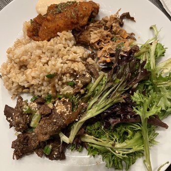 Koja Kitchen Fremont - Dinner! Clockwise from top: Korean Buffalo Wings, Braised Pork Bowl, salad, Short Rib Bowl, brown rice - Korean Near Me - Fremont, California Koja Kitchen Fremont - Dinner! Clockwise from top: Korean Buffalo Wings, Braised Pork Bowl, salad, Short Rib Bowl, brown rice - Korean Near Me - Fremont, California