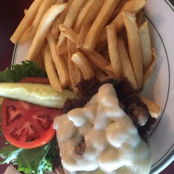 Red Drum Tap House - mushroom burger with fries, One of the best in the OBX - American Near Me - Nags Head, North Carolina