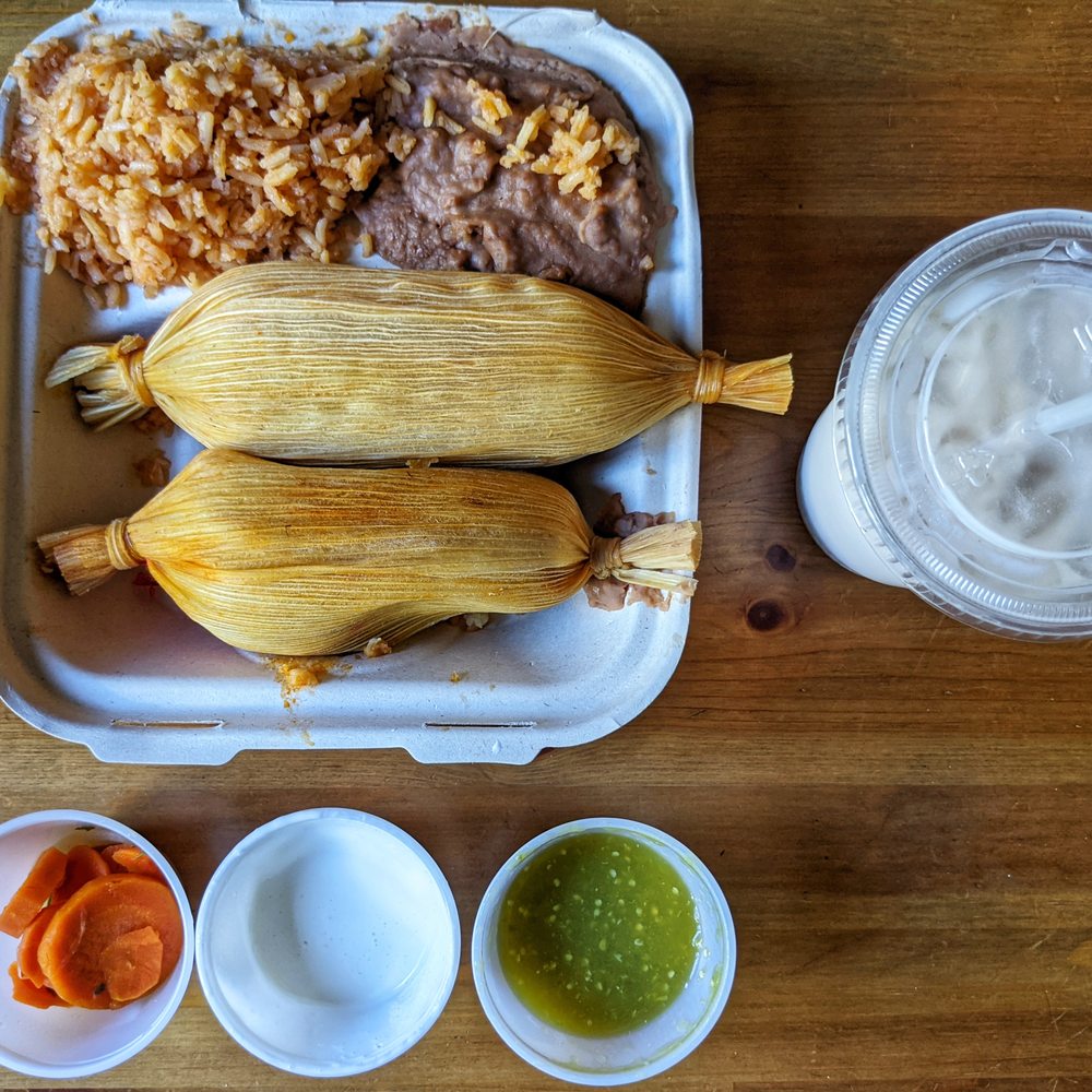 Frelard Tamales - Two Tamales Meal Combo: two tamales, vegan Mexican rice, refried pinto beans, and small containers of salsa, sour cream & pickled veggies - Mexican Near Me - Seattle, Washington Frelard Tamales - Two Tamales Meal Combo: two tamales, vegan Mexican rice, refried pinto beans, and small containers of salsa, sour cream & pickled veggies - Mexican Near Me - Seattle, Washington