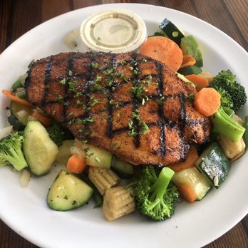 Dr Grubb's - blacked salmon with vegetable medley - American Near Me - Claremont, California