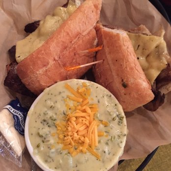 South Fork Public House - Sirloin steak sandwich with broccoli cheddar soup - American Near Me - Pullman, Washington South Fork Public House - Sirloin steak sandwich with broccoli cheddar soup - American Near Me - Pullman, Washington