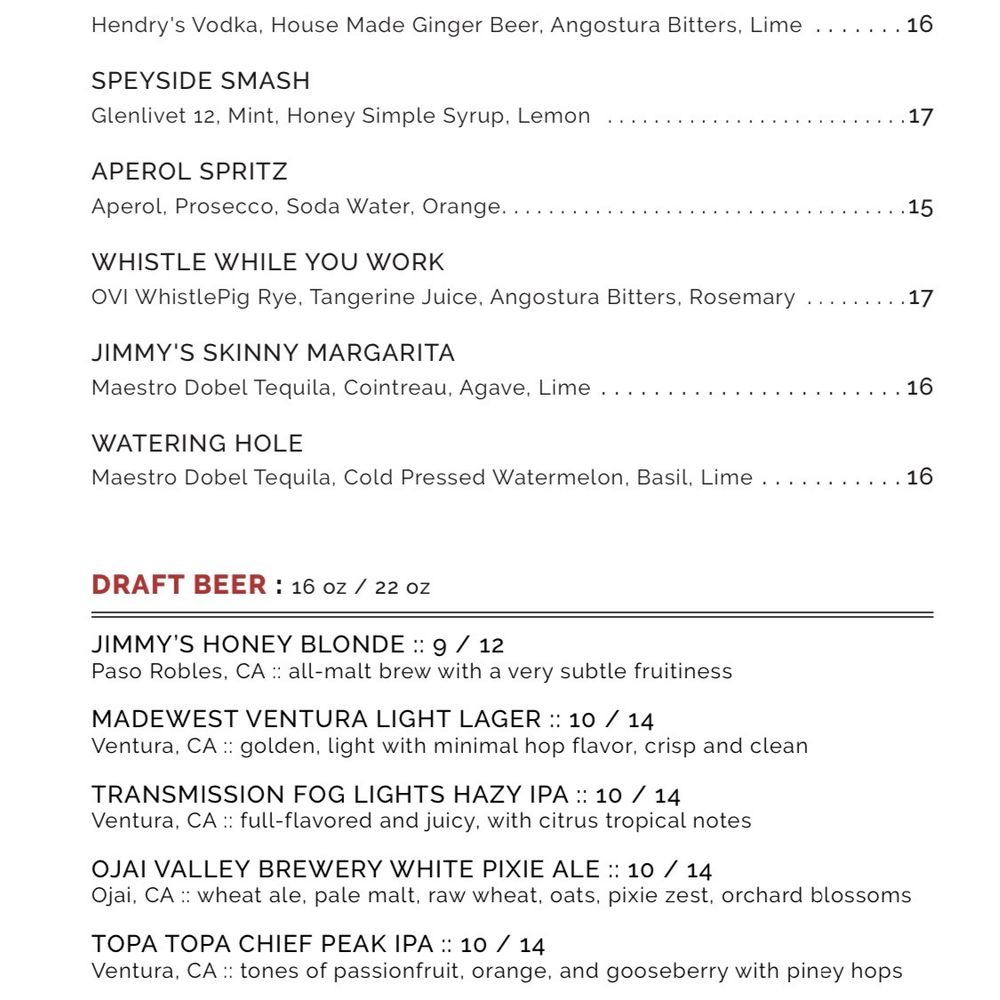 Jimmy's Pub - Cocktail and beer menu - Pubs Near Me - Ojai, California Jimmy's Pub - Cocktail and beer menu - Pubs Near Me - Ojai, California