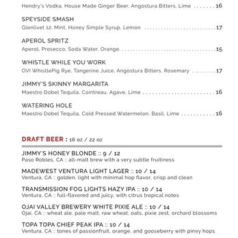 Jimmy's Pub - Cocktail and beer menu - Pubs Near Me - Ojai, California