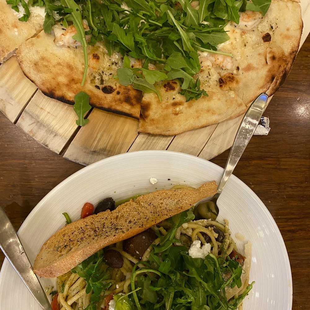 SHOR - North Shore Style Garlic Shrimp Flatbread, Pasta Al Pesto - Breakfast & Brunch Near Me - Honolulu, Hawaii SHOR - North Shore Style Garlic Shrimp Flatbread, Pasta Al Pesto - Breakfast & Brunch Near Me - Honolulu, Hawaii