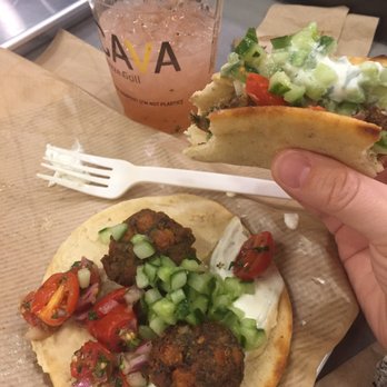 CAVA - Mini pita with hummus, tzatziki, cucumber, tomato and red onion, and falafel!! - Mediterranean Near Me - Burke, Virginia