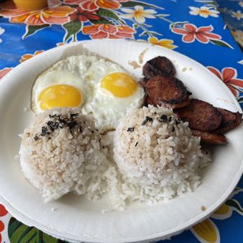 Wake Up Delicious - 2eggs breakfast. Portuguese sausage, linguica and two rice. I should've had one scoop mac salad instead. - Hawaiian Near Me - Hanalei, Hawaii