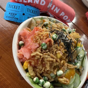 Island Fin Poke - Tshirt celebrating 2 years and poke bowl - Hawaiian Near Me - Worcester, Massachusetts