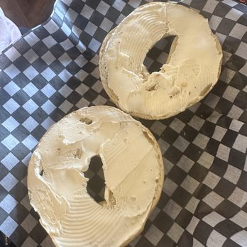 Rocky Mountain Bagel Company - Toasted everything bagel with plain cream cheese - Coffee & Tea Near Me - Canmore, Alberta Rocky Mountain Bagel Company - Toasted everything bagel with plain cream cheese - Coffee & Tea Near Me - Canmore, Alberta
