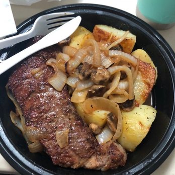 Assaggio Bistro - New York Steak with potatoes mushrooms onions - Italian Near Me - Honolulu, Hawaii Assaggio Bistro - New York Steak with potatoes mushrooms onions - Italian Near Me - Honolulu, Hawaii