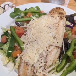 Beef 'O' Brady's - Their salad with white fish on top, substituted bell pepper for the red onions.  Very filling and worth the price