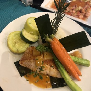 Perla Azul - Salmon Constaneda! With pineapple sweet glaze and squash and carrots. - Seafood Near Me - La Habra, California