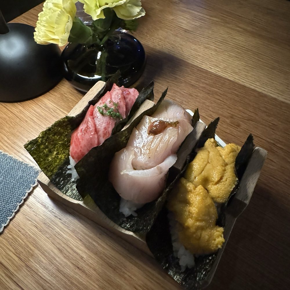 Bar Iris - Hand roll sampler (L to R: wagyu, hamachi, uni) - Japanese Near Me - San Francisco, California Bar Iris - Hand roll sampler (L to R: wagyu, hamachi, uni) - Japanese Near Me - San Francisco, California